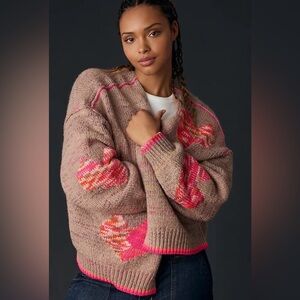 Daily Practice Anthropologie Heart Chunky Knit Cardigan Valentines Medium Large